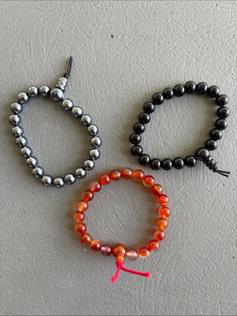 90s Power Bead Stretch Bracelet Trio - Silver, Black, Orange